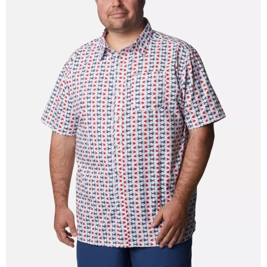 Columbia White Fish Bobber Print Herren Pfg Super Slack Tide Camp Shirt Groß