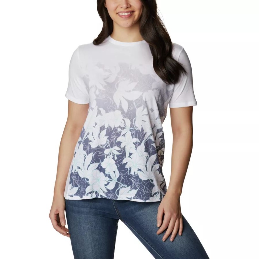 Columbia Weiß/Gänseblümchentage Der Seeufer-Blumenfrauen Lässig Bedrucktes T-Shirt