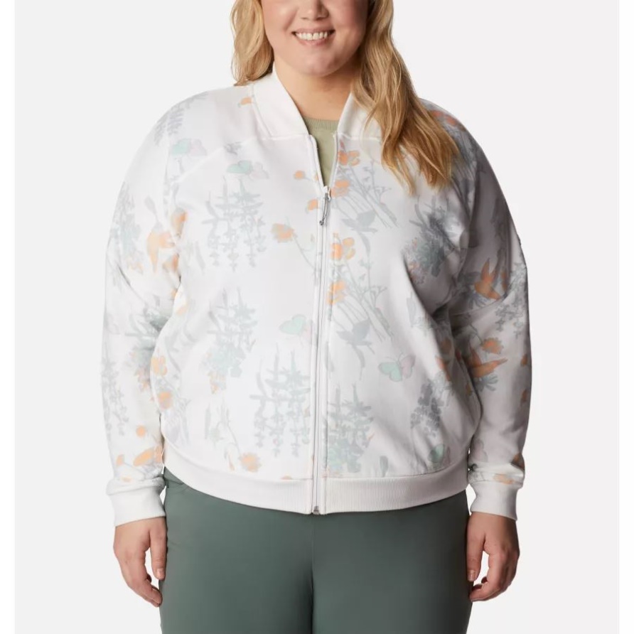 Columbia White Radical Botanical Damen Columbia Lodge French Terry Jacke Mit Durchgehendem Reißverschluss Plus Größe