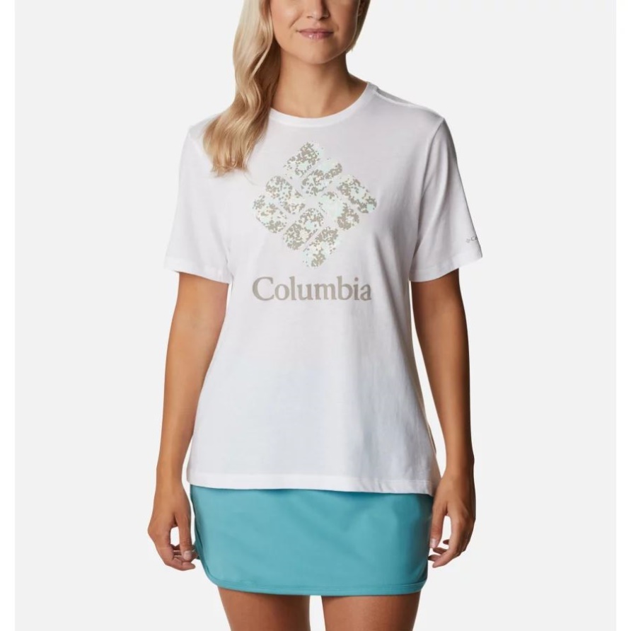 Columbia White/Stacked Dotty Bluebird Day Entspanntes Shirt Mit Rundhalsausschnitt Für Frauen