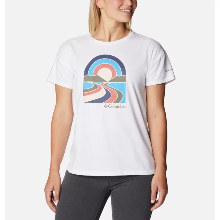 Columbia White/Sunrek Trails Sun Trek Grafik-T-Shirt Für Frauen Ii