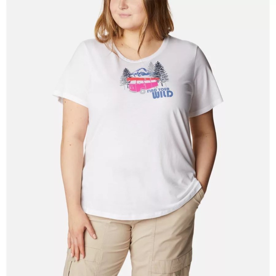 Columbia White/Van Life Gänseblümchen-Tages-Grafik-T-Shirt Für Damen In Übergröße