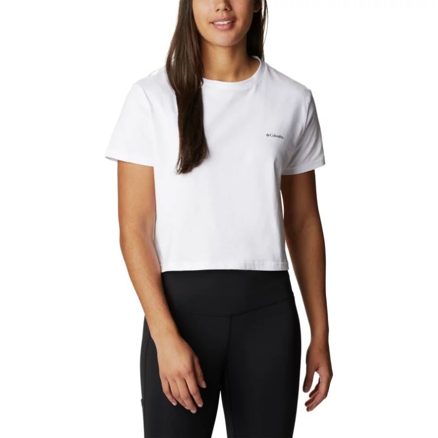 Columbia Weiß/wilde Fuchsia Dotty Disguise-Frauen North Cascades-Grafik Geernteter T-Shirt