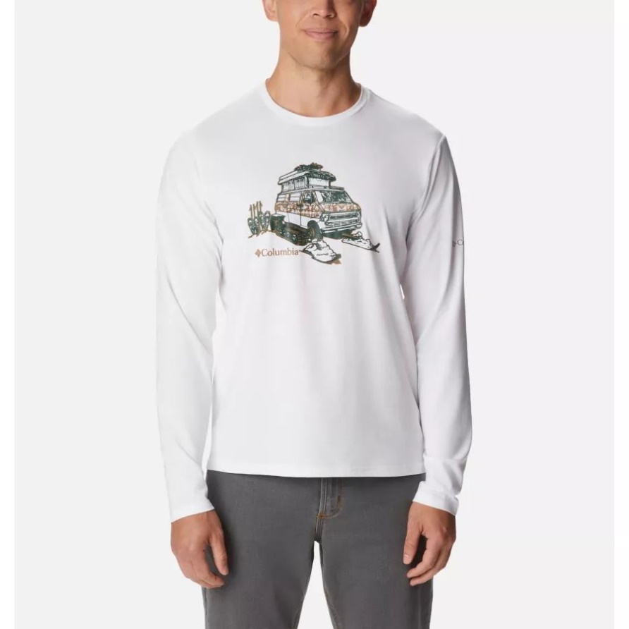 Columbia White/winter Fanatic Sun Trek Eu Langärmliges Grafisches T-shirt Für Männer