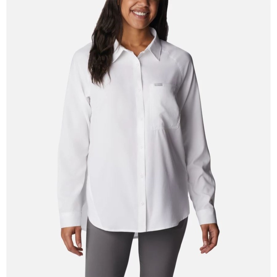 Columbia White Damen T-Shirt Mit Langen Ärmeln