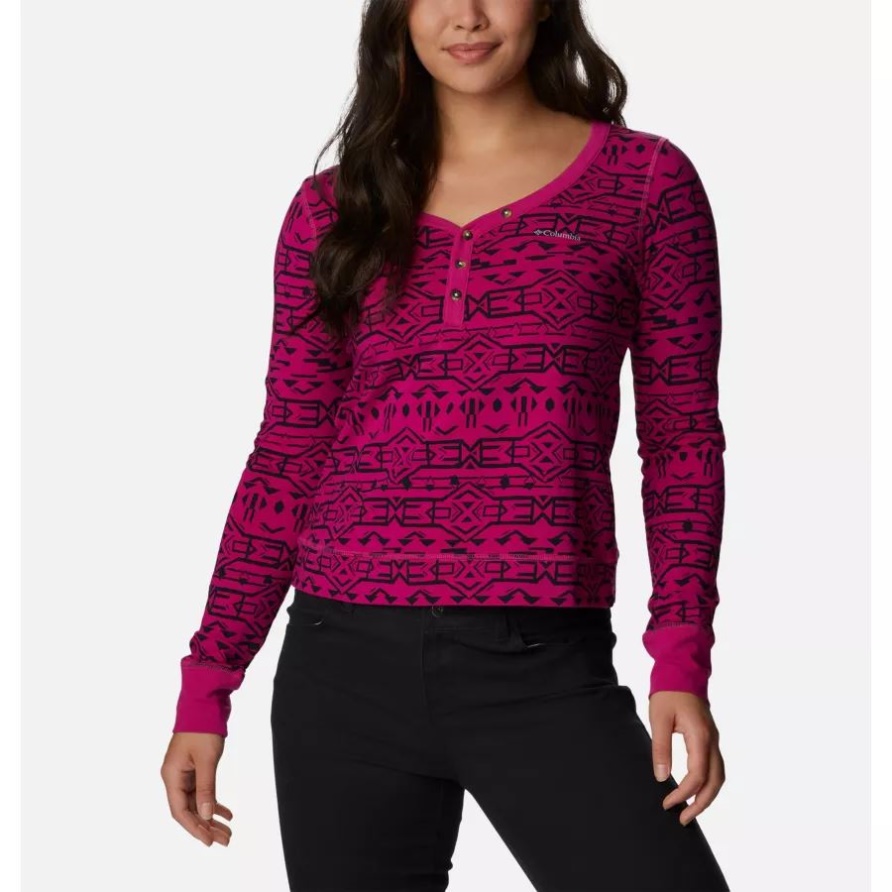 Columbia Wild Fuchsia 80er Streifen Tonale Frauen Stechpalme Versteck Langarm Hemd