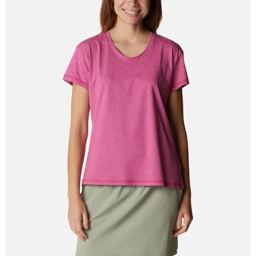 Columbia Wildes Fuchsiafarbenes Heather-Frauen-Sun-Trek-technisches T-Shirt