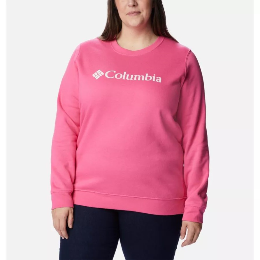 Columbia Wildes Geranium/weißes Logo Damen-sweatshirt Columbia Trek Mit Grafik Und Rundschaft Plus Größe