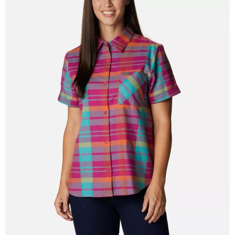 Columbia Damen-Casual-Stretch-Kurzarmshirt Wild Fuchsia Madras
