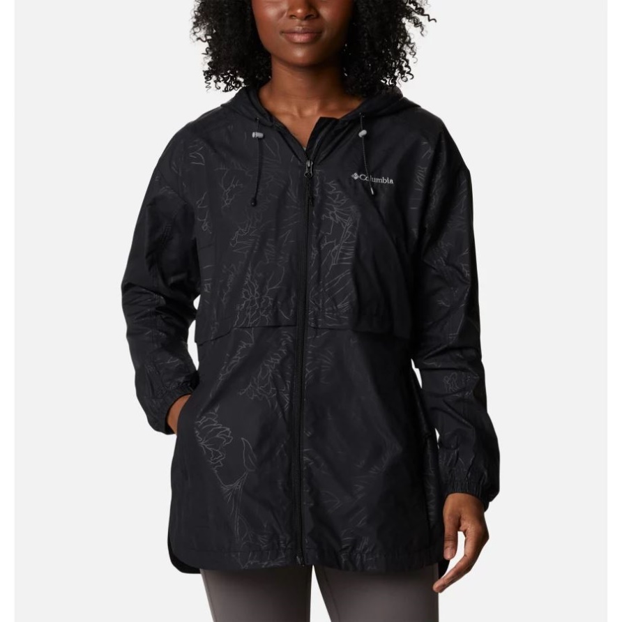 Columbia Auroras Wake Iii Kapuzenjacke Für Damen Schwarz Mit Blattlinienprägung