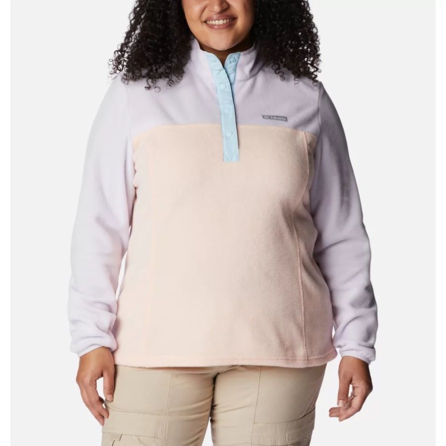Columbia Benton Springs 1/2-Pullover Mit Druckknöpfen Für Damen In Übergröße Pfirsichblüte/Lila Tönung/Frühlingsblau
