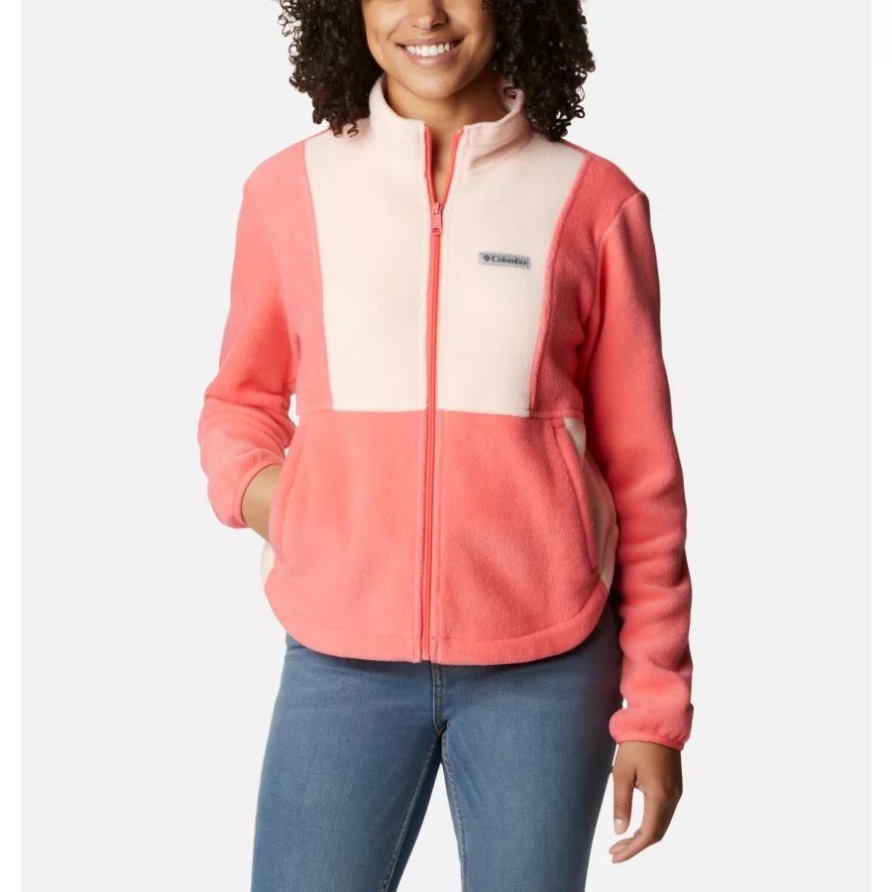 Columbia Benton Springs Colorblock-Fleecejacke Mit Durchgehendem Reißverschluss Für Damen In Blush Pink/Pfirsichblüte
