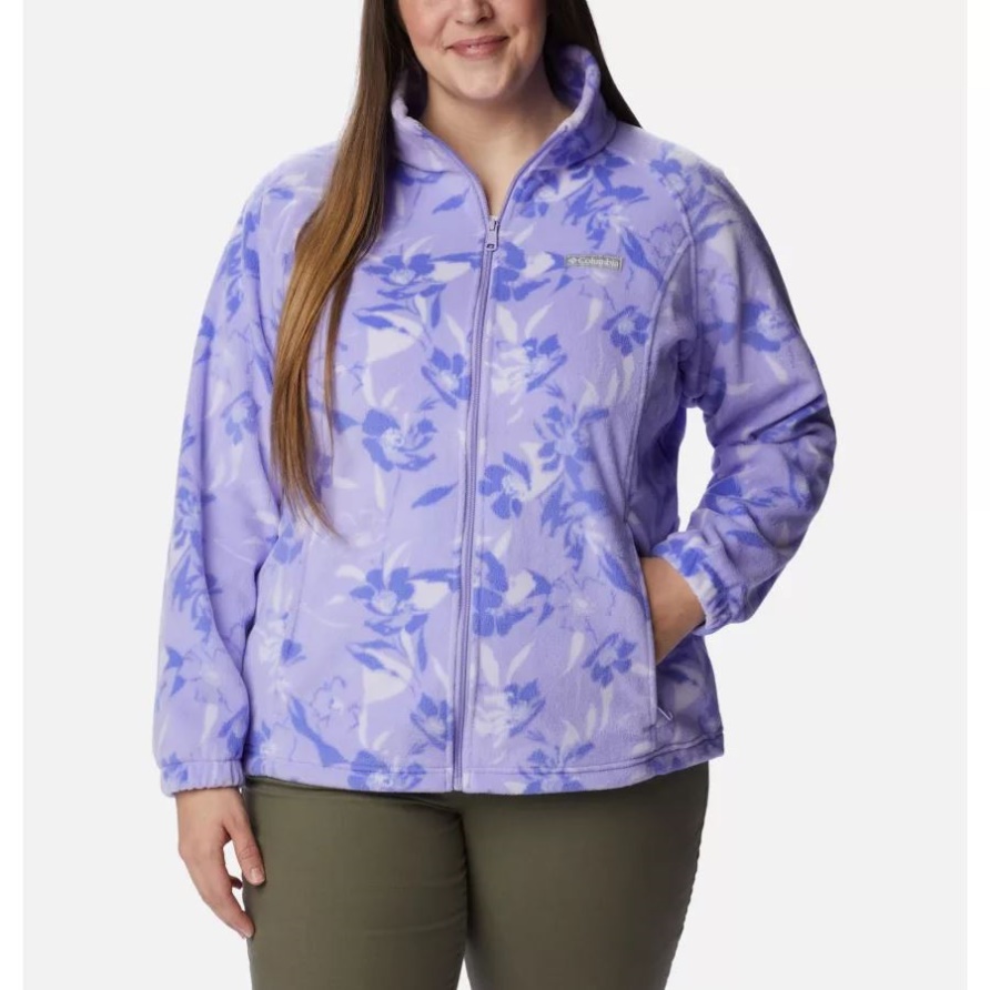 Columbia Benton Springs Bedruckte Fleecejacke Mit Durchgehendem Reißverschluss Für Damen In Übergröße, Frosted Purple