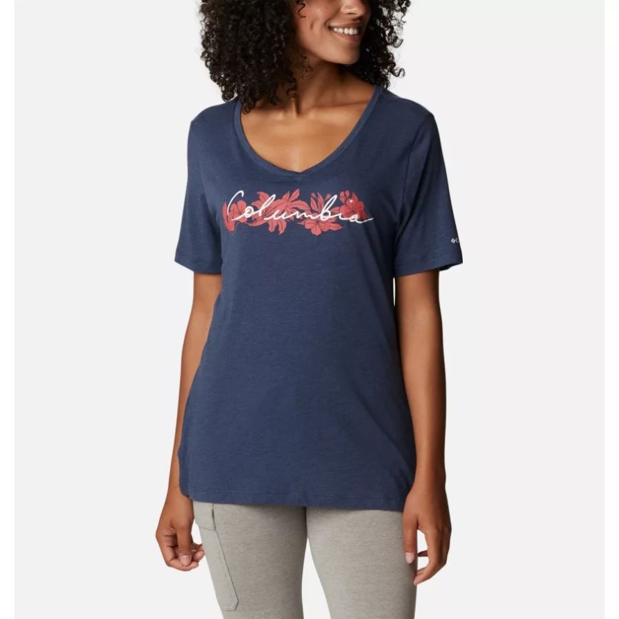 Columbia Damen Bluebird Day Relaxed V-Neck Shirt Nächtliches Heidekraut/Lakeshore Flora