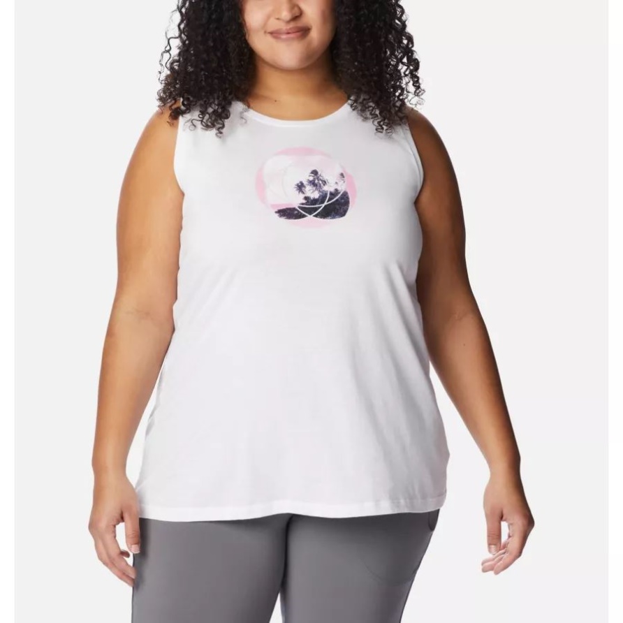 Columbia Bluff Mesa Tank Für Frauen Plus Größe Weiß/Meditationsinsel-Grafik