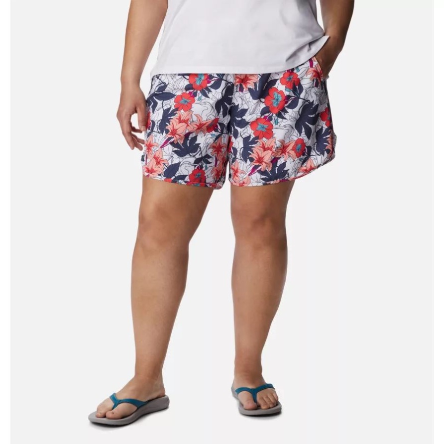Columbia Damen-Shorts Mit Bogata-Bay-Stretch-Print In Übergröße, Weiß, Lakeshore-Blumenmuster, Mehrfarbig