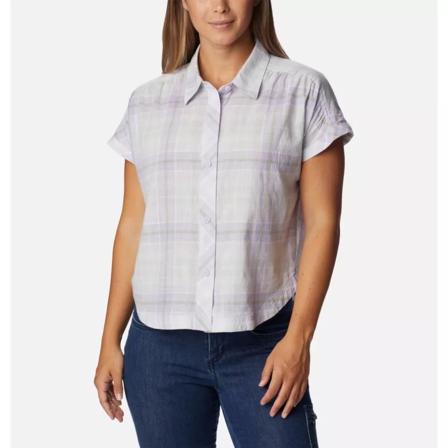 Columbia Damen-camp Henry Iv Kurzarmshirt Lila Tint/multi Kariert