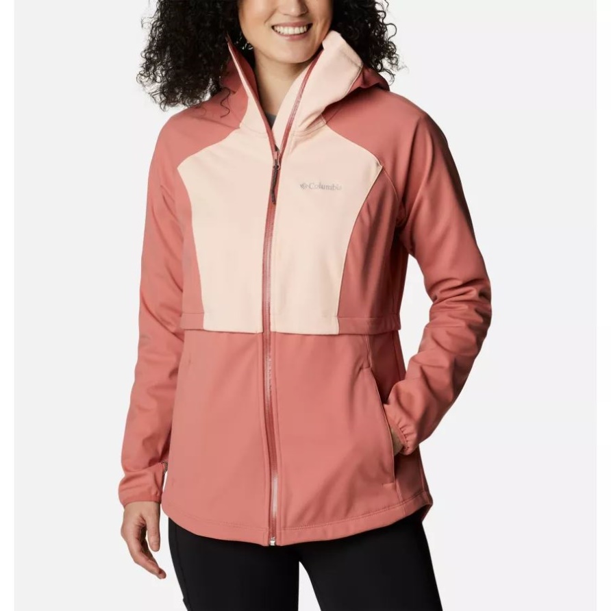 Columbia Damen-Softshell-Wanderjacke Canyon Meadows Mit Kapuze, Dunkle Koralle/Pfirsichblüte