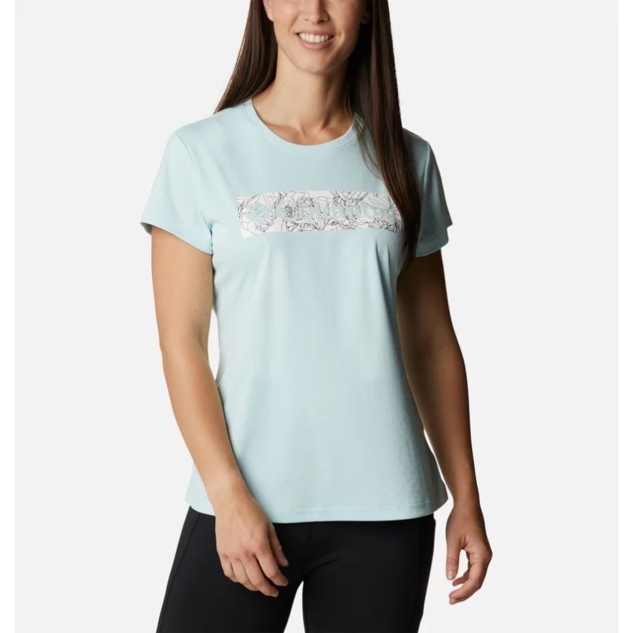 Columbia Damen-Cirro-Eis-Grafik-Kurzarm-Crew-Shirt Icy Morn Leafy Lines