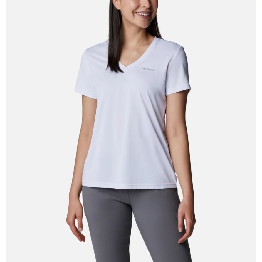 Columbia Damen Columbia Hike Kurzarm-Shirt Mit V-Ausschnitt, Weiß