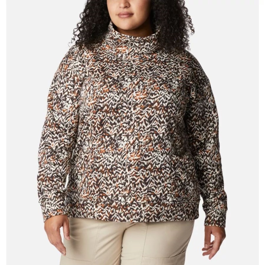 Columbia Columbia Lodge Trichterpullover Für Damen In Übergröße, Warmer Kupferfarbener Terrain-Print