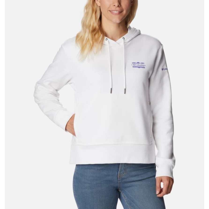 Columbia-Lodge-Hoodie-Weiß Der Columbia-Frauen/begrenzte Schönheitsgraphik