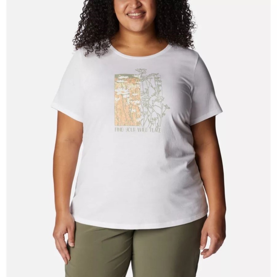 Columbia-Damen-Gänseblümchen-Tages-Grafik-T-Shirt Plus Größe Weiß/Finde Deine Wilde Grafik