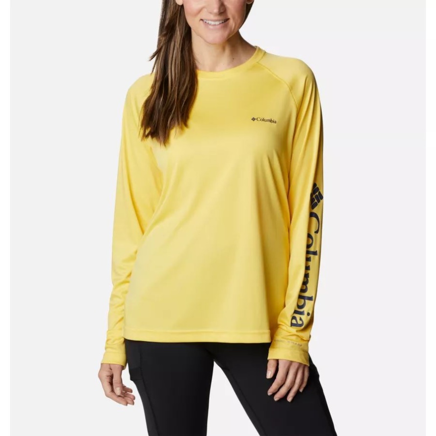 Columbia Fork Stream Langarmshirt Für Damen Sun Glow/Nocturn Logo