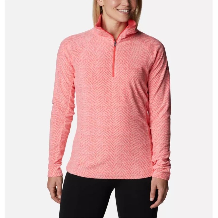 Columbia Glacial Iv Print Halber Reißverschluss-pullover Für Damen Blush Pink Fischgrätmuster