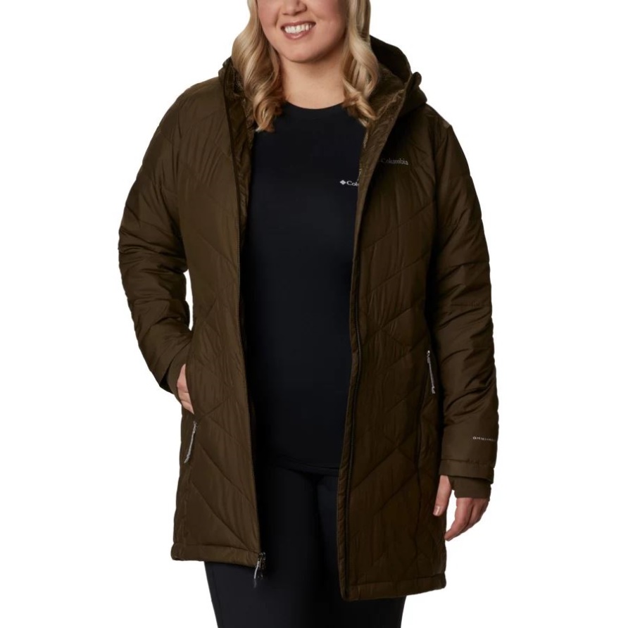 Columbia Himmlische Lange Kapuzenjacke Für Damen Plus Größe Olivgrün