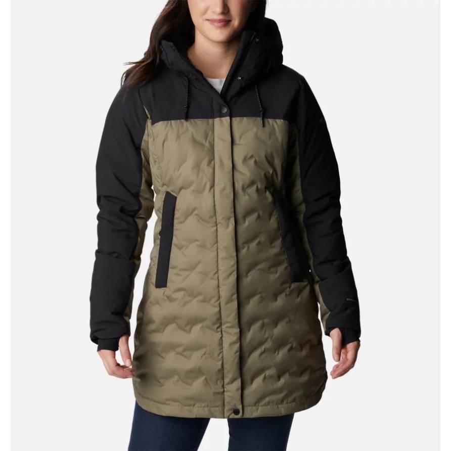 Columbia Mountain Croo Ii Wasserdichte Mitteldaunenjacke Mit Kapuze Für Damen Steingrün/schwarz