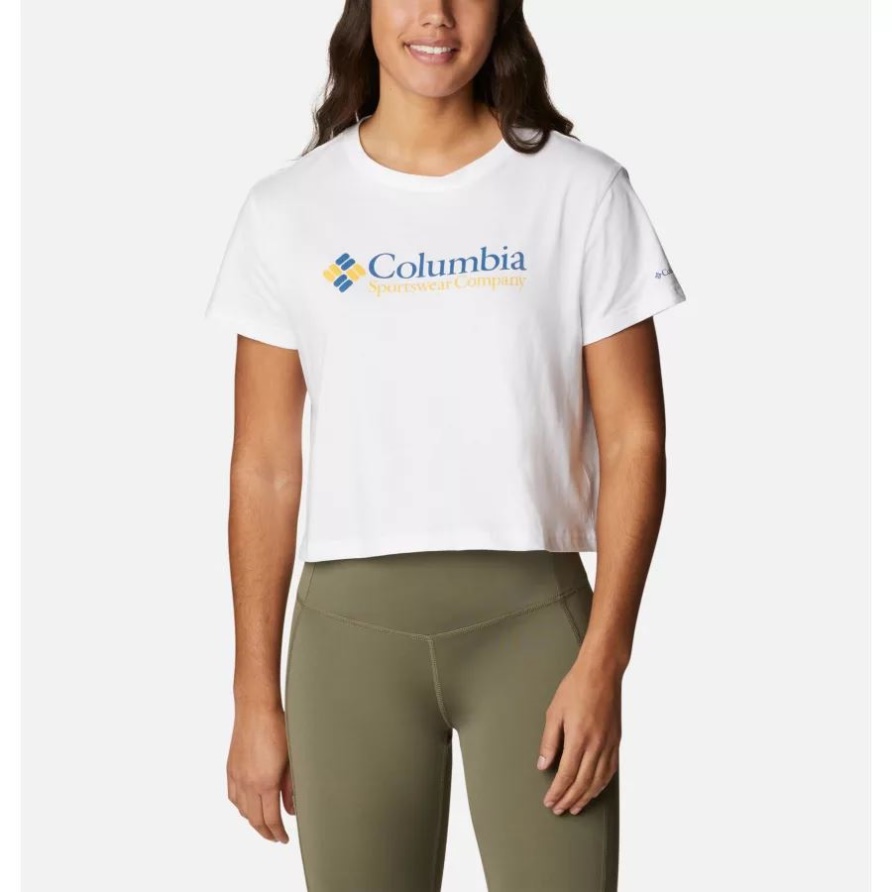 Columbia Damen-north Cascades Grafik Kurz Geschnittenes T-shirt Weiß/csc Retro-logo