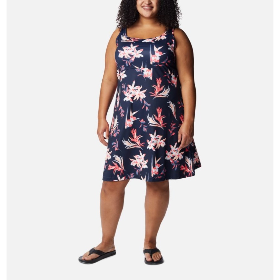 Columbia Pfg Freezer III Kleid Für Damen In Übergröße, College Navy/tossed Tropen-Print