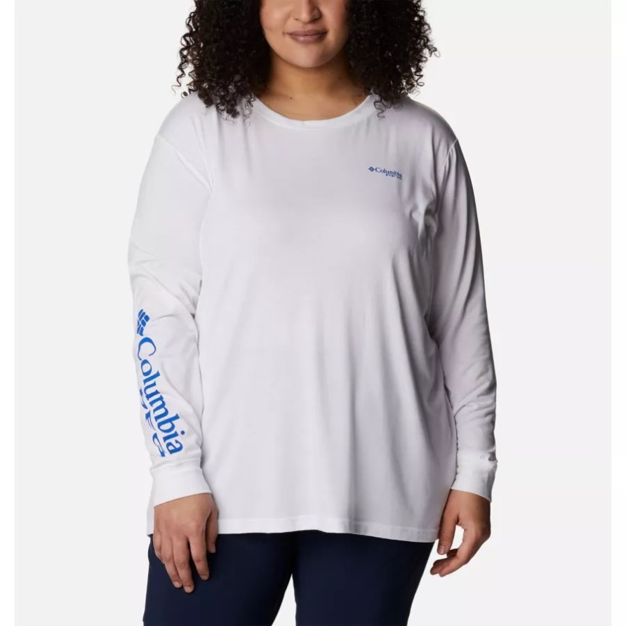 Columbia Frauen Pfg Slack Water Grafisch Langärmliges Hemd Plus Größe Weiß/blauer Araverlauf