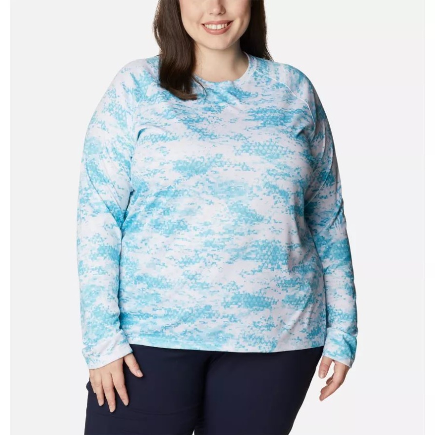 Columbia Frauen Pfg Super Tidal Tee Ii Langarmshirt Plus Größe Atoll Pfg Camo Print