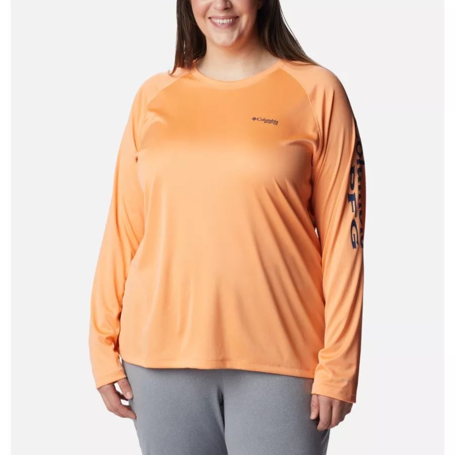 Columbia Frauen Pfg Tidal Tee Ii Langarm Plus Größe Helles Nektar-/kohlenstofflogo