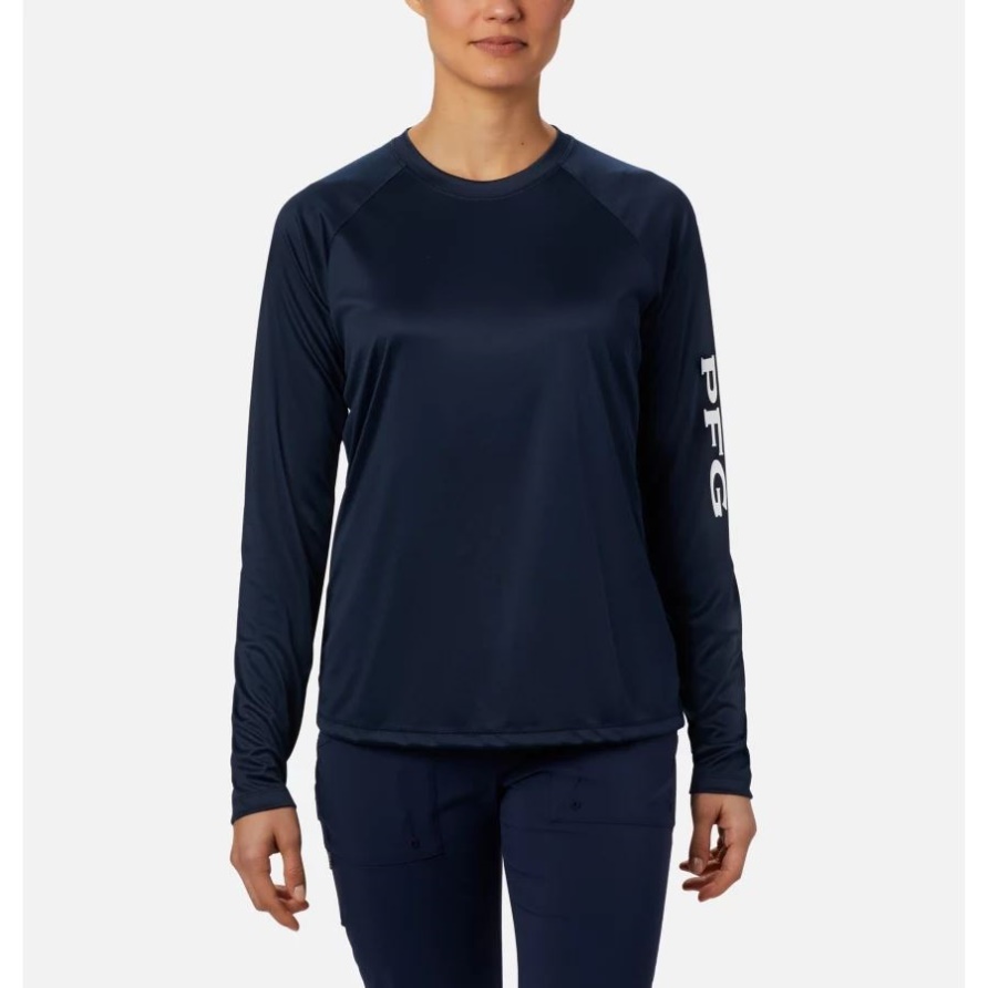 Columbia Frauen Pfg Tidal Tee Ii Langärmliges Shirt Collegiate Navy/weißes Logo