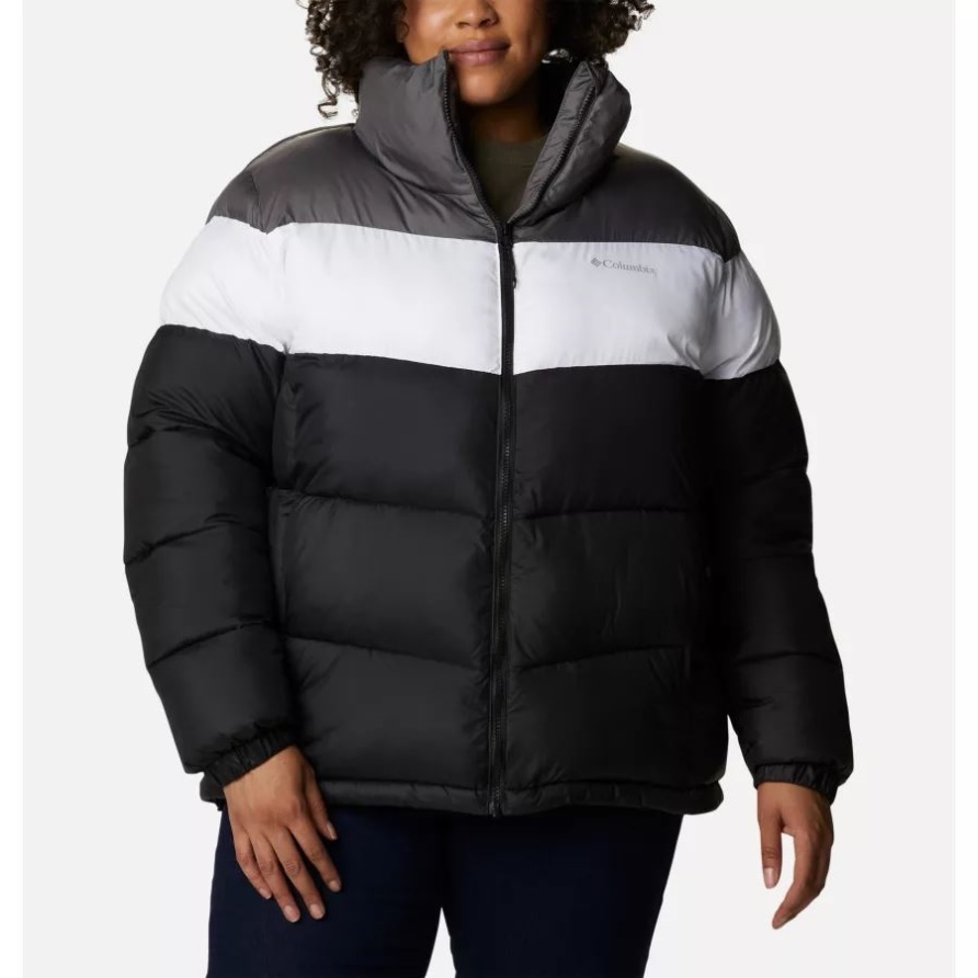 Columbia Puffect Damenjacke Mit Farbblockierung Plus Größe Schwarz/weiß/stadtgrau