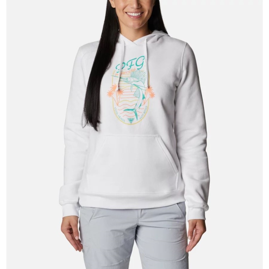 Columbia Slack Water Grafik-Hoodie Für Damen Weiß/elektrisch Türkis
