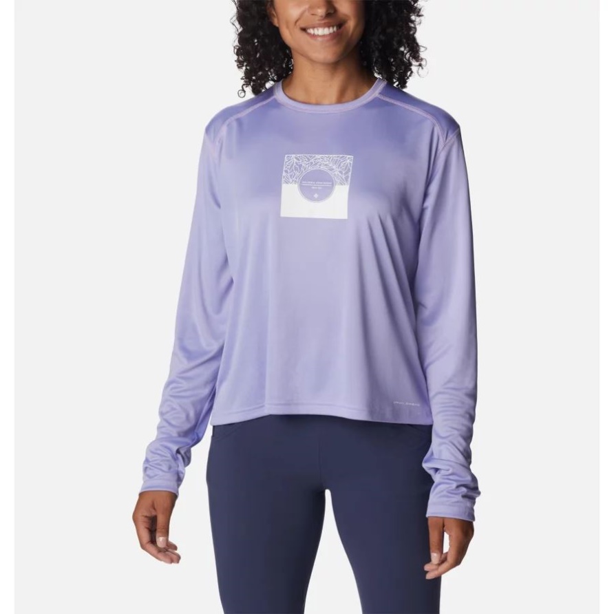Columbia Summerdry Graphic Langarmshirt Für Damen In Frosted Purple/CSC Split Leaves Graphic