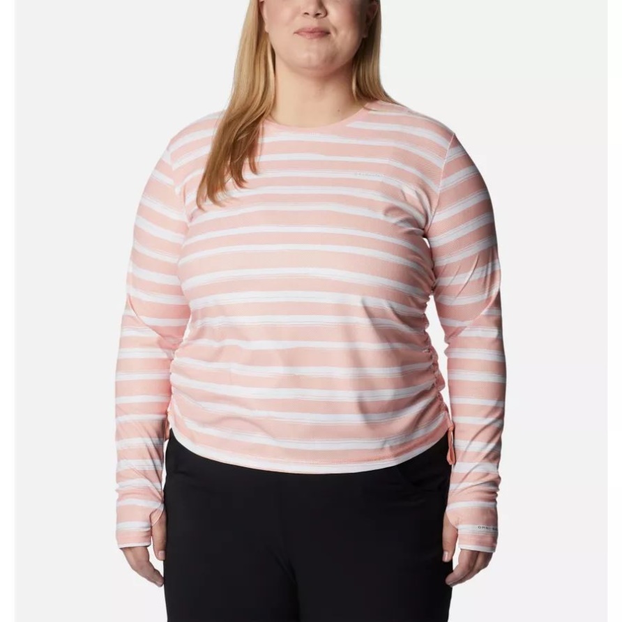 Columbia Damen-Sonnenabweiser Summerdry Langarmshirt Plus Size Coral Reef Brush Stripe