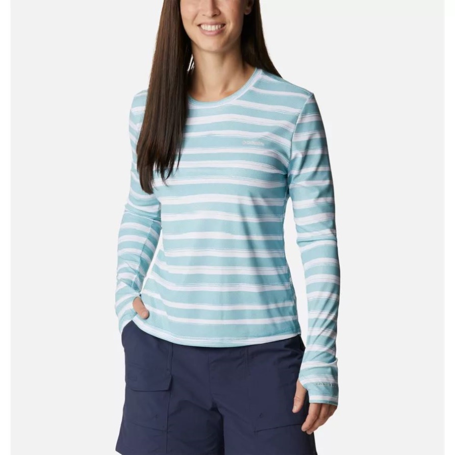 Columbia Damen Sonnenabweiser Summerdry Langarmshirt Sea Wave Brush Stripe