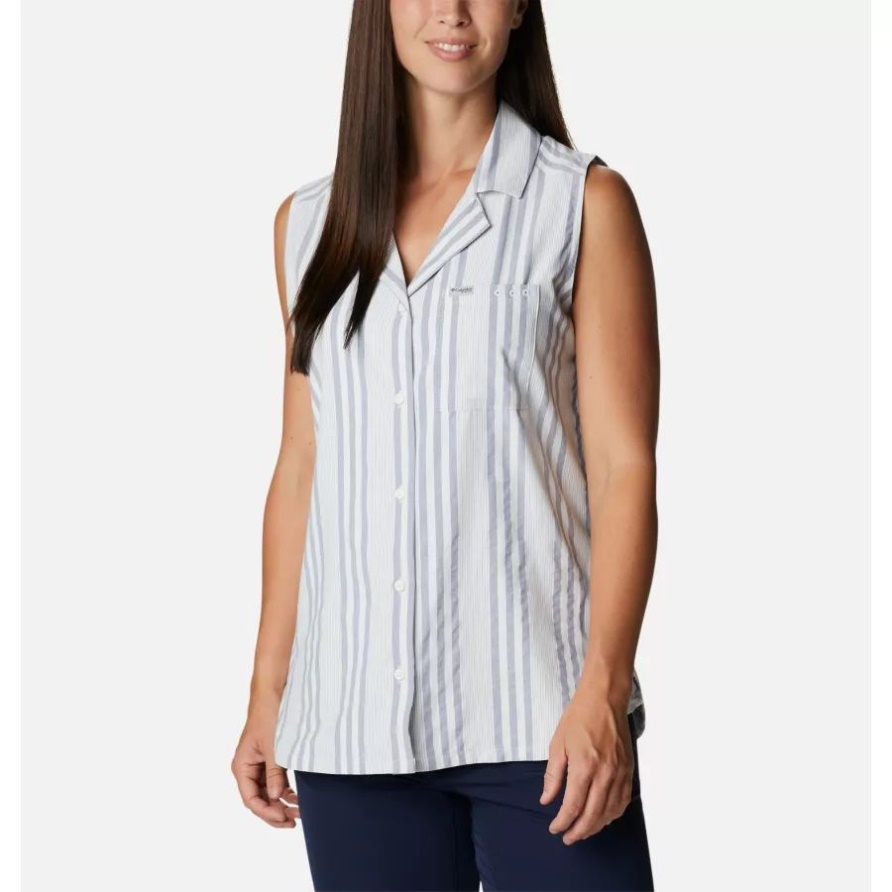 Columbia Sun Drifter Gewebtes ärmelloses Hemd Für Damen Mit Marineblauen Streifen