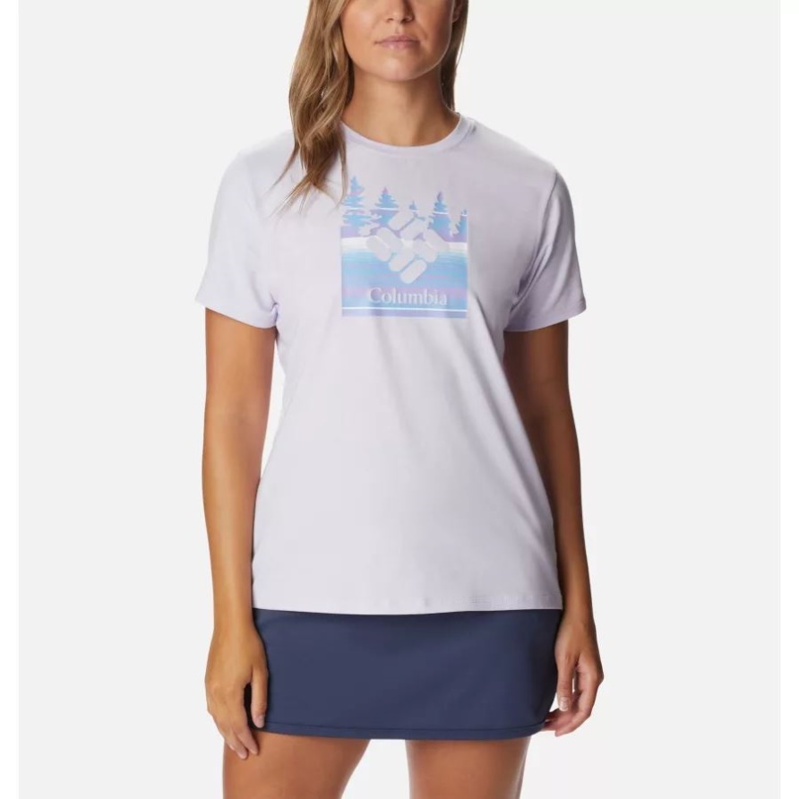 Columbia Sun Trek Grafik-T-Shirt Für Frauen Lila Tönung Hthr/arboreal Eingebranntes Grx
