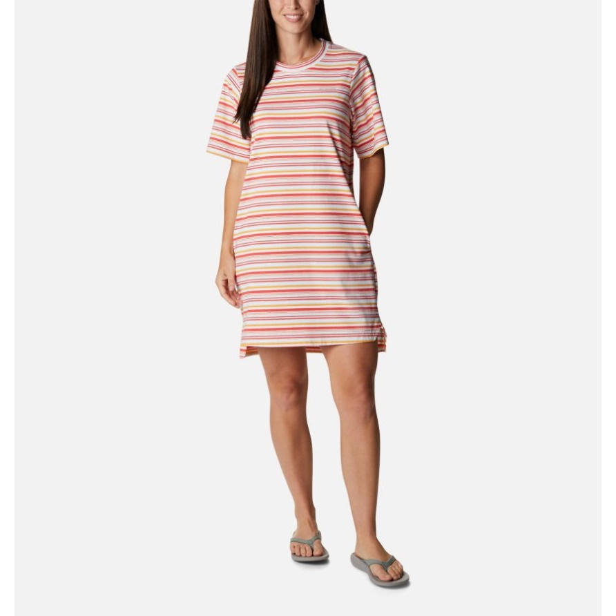 Columbia Sun Trek T-shirt Kleid Für Damen Roter Hibiskus Klimawechsel Streifen