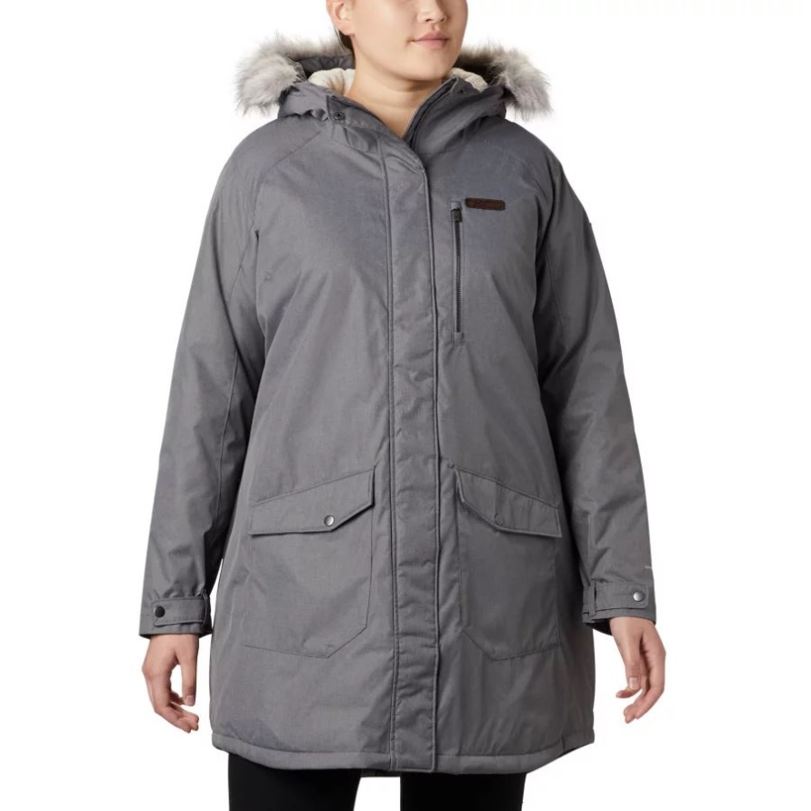 Columbia Suttle Mountain Lange Isolierte Jacke Für Damen Plus Größe Stadtgrau