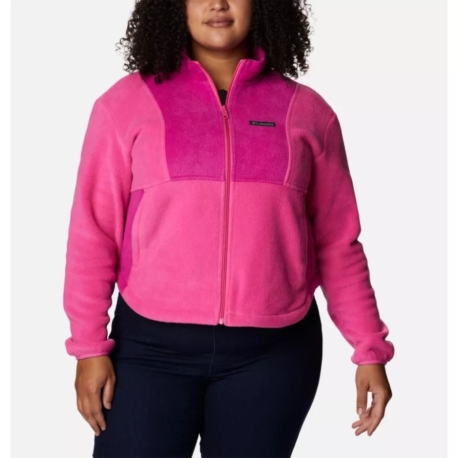 Columbia – Getestete Tough In Pink Colorblock-Fleecejacke Mit Durchgehendem Reißverschluss Für Damen In Übergröße Pink Ice/Wild Fuchsia