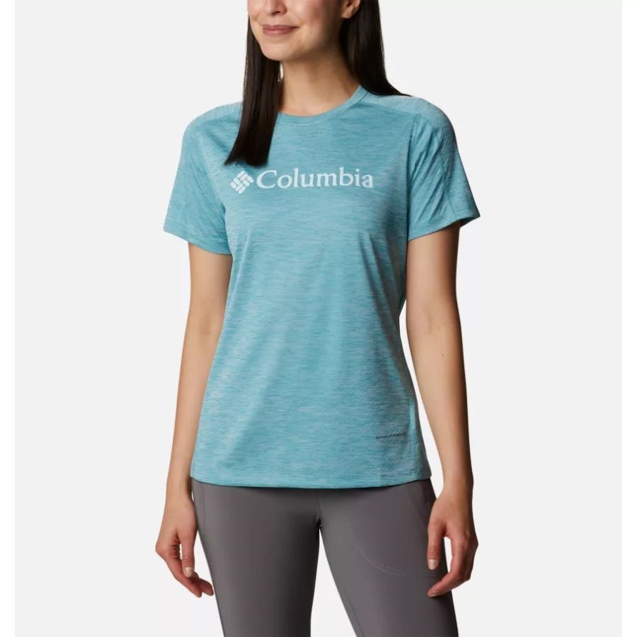 Columbia Frauen Null Regeln Technisches Grafik-t-shirt Sea Wave Heather Gem Columbia