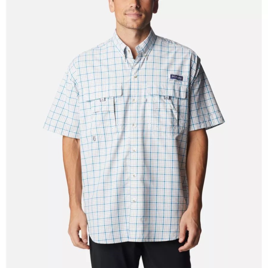 Cooles Graues Gingham-Gitter-Columbia-Männerpfg-Super-Bahama-Kurzarmhemd