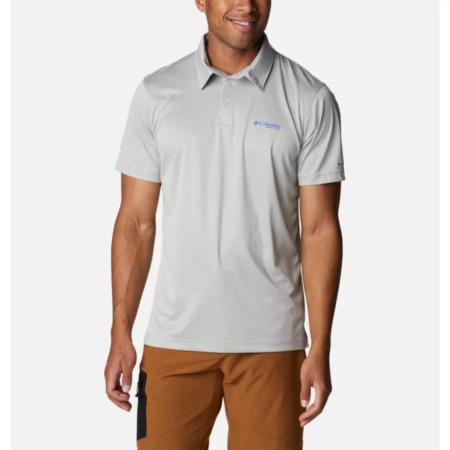 Cool Grau Meliert/lebendiges Blaues Logo Pfg Terminal Tackle Für Herren Heather Polo Columbia